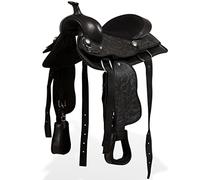 Mangloder Selle western en cuir véritable, 30,5 cm, noir, pour chevaux d'équitation et de loisirs, selle durable pour poney, dressage, saut, terrain et tournoi