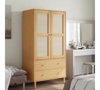 Mangloder Senja Armoire marron aspect rotin en pin massif 90 x 55 x 175 cm 2 tiroirs 4 compartiments espace de rangement pour chambre à coucher, chambre d'enfant, couloir