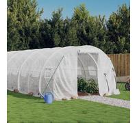 Mangloder Serre avec cadre en acier blanc, 42 m², 14 x 3 x 2 m, tente en film PE avec porte, 4 fenêtres en filet, protection des plantes, serre pour légumes, tomates, jardin extérieur