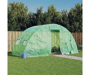 Mangloder Serre avec cadre en acier et bâche en polyéthylène, vert, 10 m², 5 x 2 x 2,3 m, avec fenêtre de ventilation, porte pour tomates, jardinières et plantes extérieures