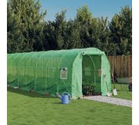 Mangloder Serre avec cadre en acier, vert, 16 x 2 x 2 m, 32 m², film PE, serre avec porte enroulable et 4 fenêtres en filet, protection extérieure pour tomates, légumes et plantes