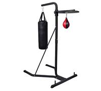 Mangloder Station de frappe 2 en 1 avec support en acier robuste et plateforme en bois durable pour entraînement d'endurance, kickboxing, MMA, taekwondo, Muaythai, fitness, cardio, force, maison