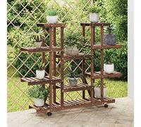 Mangloder Support à fleurs avec roulettes en bois de sapin massif - 110 x 25 x 115 cm - Marron carbonisé - Support pour plantes - Pour intérieur et extérieur - Pour balcon, terrasse, salon et ordre