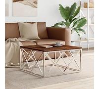 Mangloder Table Basse Acier Inoxydable et Bois Massif de récupération 80x80x40 cm avec Plateau Lisse et Rangement, Meuble Console Polyvalent pour Salon, séjour, Balcon ou Jardin Design Moderne