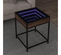 Mangloder Table Basse avec LED Infinity chêne Marron 40x40x51 cm Bois d'ingénierie métal Verre multifonctionnelle Salon séjour Chambre Ambiance Lumineuse personnalisée