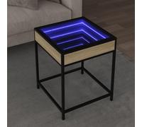 Mangloder Table Basse avec LED Infinity chêne Sonoma 40x40x51 cm Bois d'ingénierie métal Verre multifonctionnelle Salon séjour Chambre Ambiance Lumineuse réglable