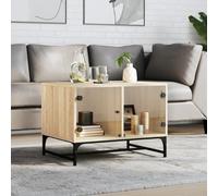 Mangloder Table Basse avec Portes en Verre chêne Sonoma 68,5x50x50 cm Bois d'ingénierie Meuble Console Salon séjour Rangement Plateau Design Moderne