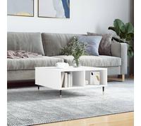 Mangloder Table Basse Blanc Bois d'ingénierie 60x60x30 cm avec 4 Compartiments Rangement Pieds Fer pour Salon séjour intérieur extérieur Design Moderne