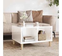 Mangloder Table Basse Blanc Brillant en Bois d'ingénierie 60x50x36,5 cm avec 4 Compartiments de Rangement, Pieds en Bois d'eucalyptus, Meuble Salon Moderne pour séjour et Chambre
