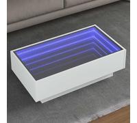 Mangloder Table Basse Blanc LED 90x50x30 cm Bois d'ingénierie avec Plateau Verre Multifonctionnel pour Salon séjour Chambre intérieur Ambiance Lumineuse