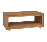 Mangloder Table Basse Bois de Teck Massif 110x60x40 cm avec étagère et roulettes Meuble Salon séjour intérieur extérieur Pratique Rangement