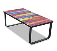 Mangloder Table Basse en Verre trempé avec Impression Arc-en-Ciel, Cadre en Fer Noir Stable, 90x45x32 cm, Meuble Salon Moderne, Table d'appoint Design pour séjour intérieur extérieur