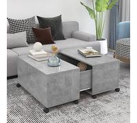 Mangloder Table Basse Gris béton 75x75x38 cm Bois d'ingénierie avec Plateau Extensible et Rangement, Meuble Console Moderne pour Salon séjour Chambre intérieur extérieur