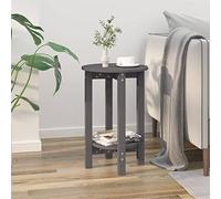 Mangloder Table Basse Gris Bois de pin Massif diamètre 40 cm Hauteur 60 cm Meuble Salon séjour avec Plateau et étagère de Rangement Pratique pour intérieur extérieur Balcon