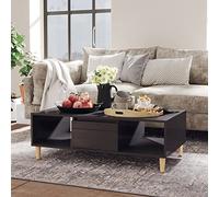 Mangloder Table Basse Gris Brillant 103,5x60x35 cm Bois d'ingénierie avec étagère Rangement tiroir Plateau Bois Massif Salon séjour intérieur Balcon Design Moderne