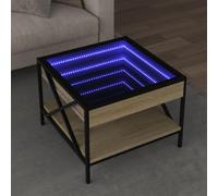 Mangloder Table Basse LED Infini chêne Sonoma 50x50x38 cm Bois d'ingénierie métal Verre Stable Multifonction pour Salon séjour Chambre intérieur Ambiance personnalisée