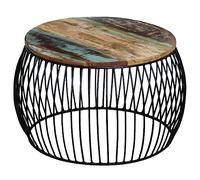 Mangloder Table Basse Ronde Bois de récupération Massif 68x37 cm, Meuble d'appoint Vintage pour Salon séjour, Plateau Solide avec Finition Artisanale en Bois et métal, Design Unique et Durable