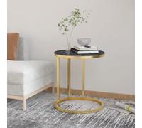 Mangloder Table d'appoint doré avec Plateau en marbre Noir et Verre trempé 45 cm diamètre, Meuble de Rangement Design Moderne pour Salon, Chambre, Bureau, Console Pratique et élégante