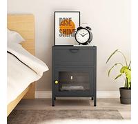 Mangloder Table de Chevet Anthracite en Acier et Verre trempé 40x30x54,5 cm avec tiroir à roulement à Billes, Meuble de Rangement élégant pour Chambre, Salon, Bureau, Appartement