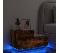 Mangloder Table de Chevet en Bois d'ingénierie chêne fumé avec lumières LED RVB, 70x36x40,5 cm, Rangement tiroir et Niche, Meuble appoint pour Chambre, Salon, Bureau et Appartement