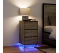 Mangloder Table de Chevet en Bois d'ingénierie chêne Sonoma 38x34x65 cm avec lumières LED réglables, 3 tiroirs pour Rangement Chambre Salon Bureau, Meuble appoint avec Niche et Compartiment
