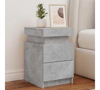 Mangloder Table de Chevet Gris béton avec lumières LED RVB réglables 35x39x55 cm Bois d'ingénierie Meuble de Rangement avec tiroir Niche pour Chambre Salon Bureau