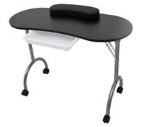 Mangloder Table de manucure pliante avec roulettes, noire, avec coussin de poignet, grande surface, tiroir intégré, pieds en acier robuste, idéale pour un usage professionnel et domestique