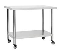 Mangloder Table de travail de cuisine en acier inoxydable avec roulettes 100 x 30 x 85 cm Table de restauration mobile avec étagère pour restaurant, cuisine, restauration, commerce, bistro, durable