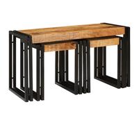 Mangloder Table gigogne 3 pièces en Bois de Mangue Massif et métal, Tables d'appoint Design Industriel pour Salon, Console Bout canapé, Meubles de Rangement Pratiques et
