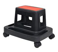 Mangloder Tabouret roulant d'atelier avec étagère et compartiments de rangement, 150 kg, chaise d'atelier mobile en plastique avec roulettes, idéal pour garage, cave, chantier et rangement d'outils