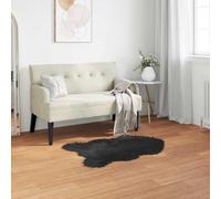Mangloder TAFALLA Tapis en peau de mouton synthétique, noir, 50 x 80 cm, polyester, moelleux, facile d'entretien, lavable, antidérapant, pour salon, chambre à coucher, couloir avec confort chaud