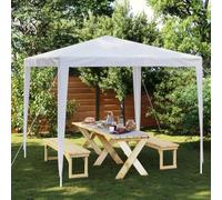 Mangloder Tente de fête blanche 2,5 x 2,5 m avec cadre en acier imperméable pliable pour jardin, terrasse, camping avec toit et panneau latéral comme protection solaire et auvent résistant aux