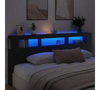 Mangloder Tête de lit à LED Noir en Bois d'ingénierie 220x18,5x103,5 cm avec éclairage RVB, Support dosseret Confortable, Rangement étagère et Fixation Murale pour Chambre Adulte et Enfant