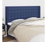 Mangloder Tête de lit avec Oreilles Bleu en Tissu 203x16x118-128 cm réglable, Coussin rembourré pour Chambre Adulte, Support Confortable pour Lecture, Design Moderne et Durable