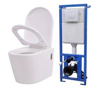 Mangloder Toilettes murales en céramique avec système d'abaissement automatique et chasse d'eau 11 l Blanc Avec siège et kit de montage pour rénovation de salle de bain ou chambre d'amis, sans rebord