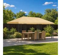 Mangloder Tonnelle avec parois latérales 6 x 3 m crème polyester 190 g/m², cadre en acier, imperméable, résistante aux intempéries, pliable, avec parois en filet pour jardin, terrasse, extérieur