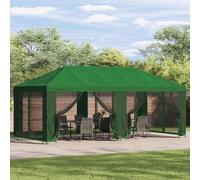 Mangloder Tonnelle pliable avec cadre en acier et polyester 190 g/m², 6 x 3 m, vert, avec toit imperméable, panneaux latéraux en filet, stable pour jardin, terrasse, extérieur, fête et camping