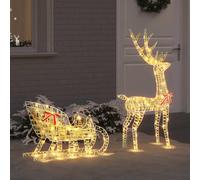 Mangloder Traîneau en forme de renne - Blanc chaud - En PET - 70 x 26 x 129 cm - 200 LED avec USB - Résistant aux intempéries - Pour l'intérieur et l'extérieur protégés - Décoration de Noël pour