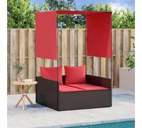 Mangloder Transat Double avec Toit et Rideaux Marron en résine tressée inclinable pour Jardin terrasse Balcon Piscine Plage extérieur Relax farniente