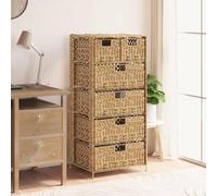 Mangloder Unité de Rangement avec 6 paniers en Jacinthe d'eau Marron 47x37x100 cm Cadre métal Meuble Rangement Bureau Chambre Salon Cuisine entrée Garage