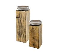 Mango Bougeoirs avec support en aluminium - Lot de 2 bougeoirs en bois pour bougies piliers et boules - Décoration de table rustique