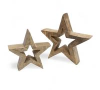 Mango Lot de 2 présentoirs d'étoile de Noël en bois naturel - 18/14 cm - Figurine décorative en bois - Silhouette en bois à poser sur table, fenêtre, décoration pour Noël, l'Avent et hiver