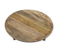 Mango - Plateau de service rond sur pieds - 38 cm - En bois massif - Grande assiette de service - Plateau à gâteau - Plateau à saucisses - Plateau à fromage - Plateau décoratif en bois