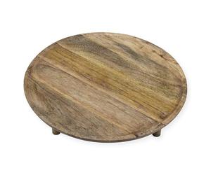 Mango - Plateau de service rond sur pieds - 38 cm - En bois massif - Grande assiette de service - Plateau à gâteau - Plateau à saucisses - Plateau à fromage - Plateau décoratif en bois
