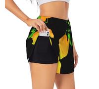 Mango Short de sport 2 couches pour femme, extensible et respirant | Short de course et de yoga imprimé mangue - Vêtements de sport, pilates, jogging