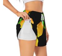 Mango Short de sport 2 couches pour femme, extensible et respirant | Short de course et de yoga imprimé mangue - Vêtements de sport, pilates, jogging