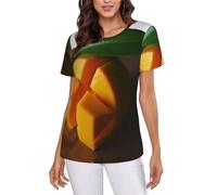 Mango T-shirt d'été à manches courtes pour femme Coupe classique Col rond, Noir , XL