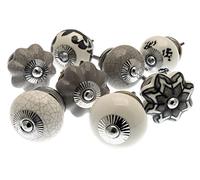 Mango Tree - Assortiment de 8 boutons de placard en céramique Gris et blanc style scandinave MG-700