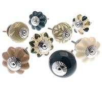 Mango Tree - Boutons de porte en vert sauge, marron chiné et laiton chantournés - Lot de 8 boutons de placard