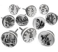 Mango Tree Mélange Lot de 'Alice au Pays des Merveilles - Horloges' Noir Et Blanc Céramique Poignées De Placard x Paquet 10 (MG-262) TM Enregistrée Produit